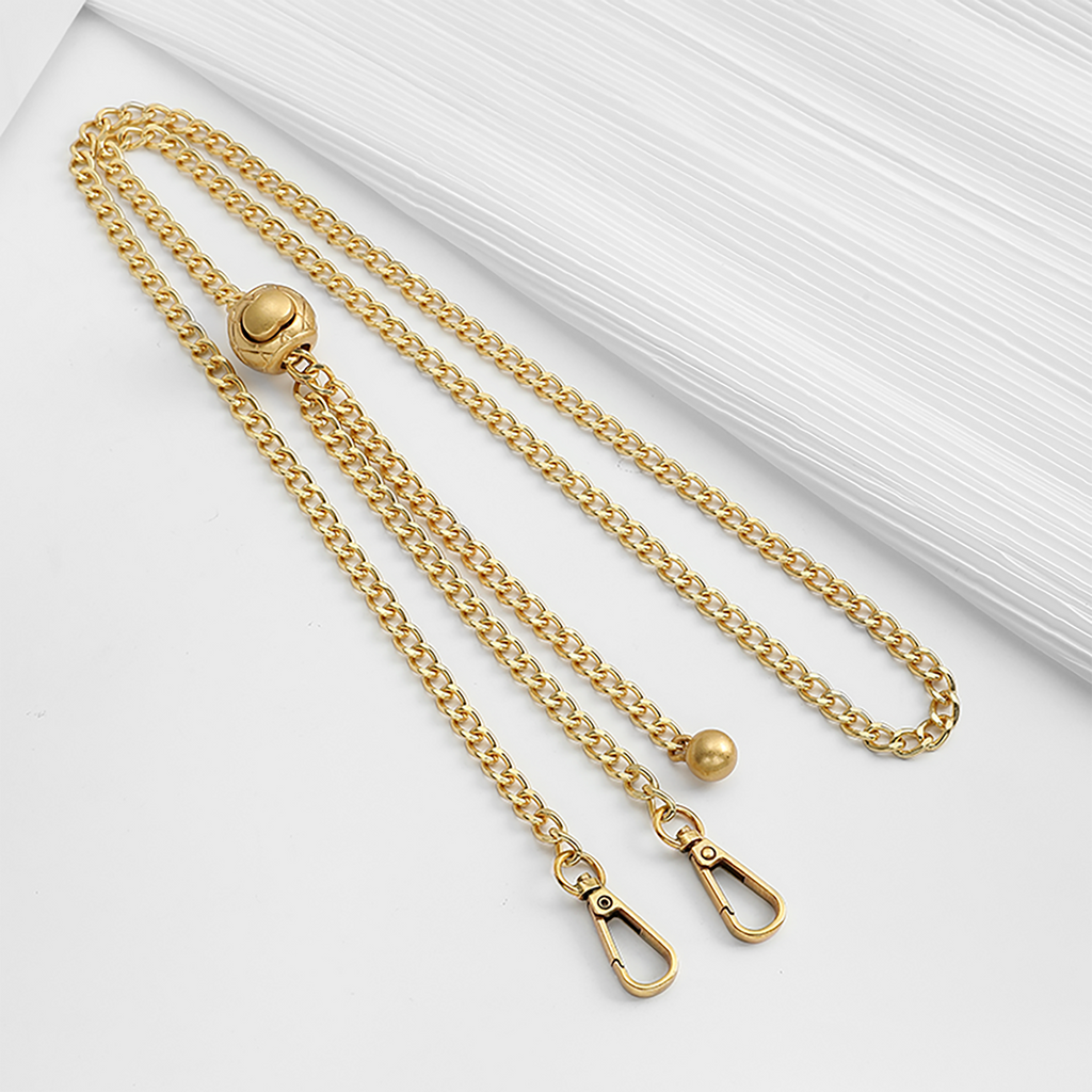 Small Gold Ball Chain Bag Strap, Color-Fast Metal, Adjustable High-End Shoulder Strap Accessory.