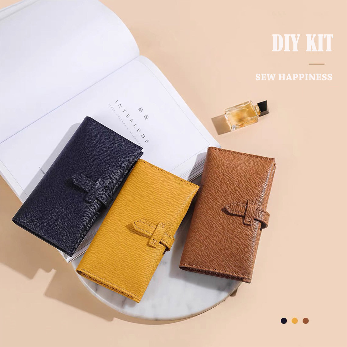 Bearn Wallet DIY Kit - Leather Slim Strap Bifold Wallet - Blue Yellow Brown| Wirkin™