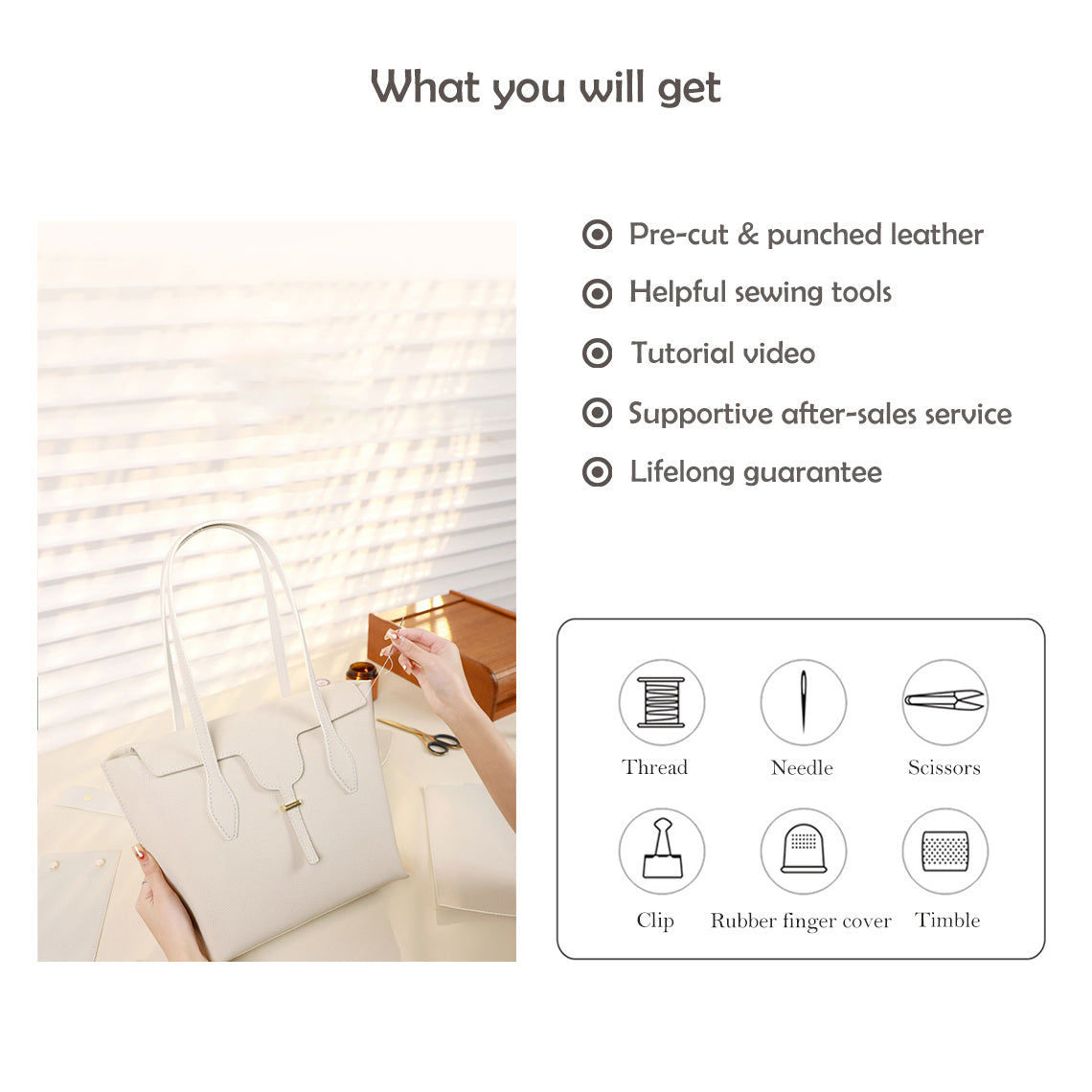 Wirkin® Leather Women White Tote Bag DIY Kit