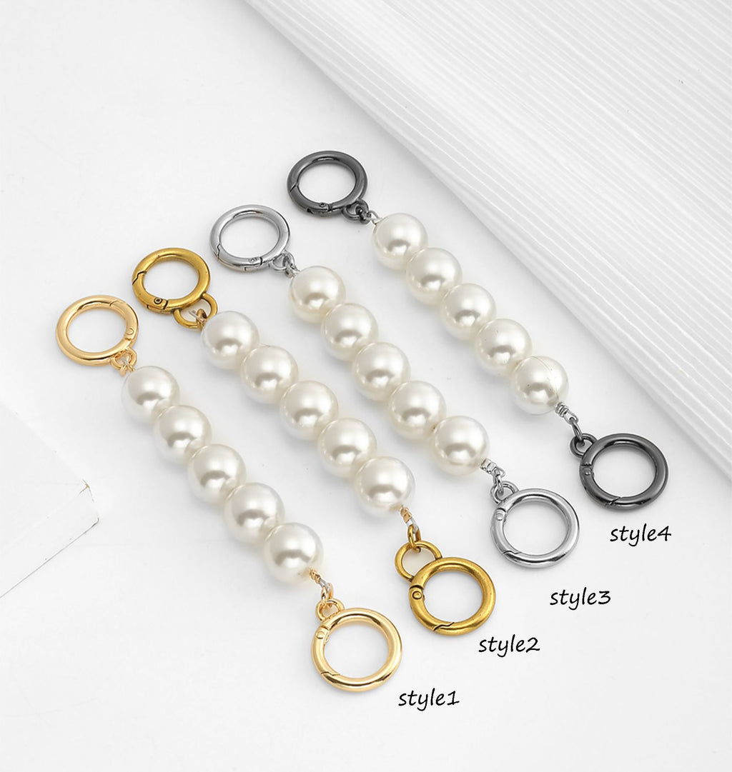 Underarm bag strap extension accessory, pearl extension chain, metal chain strap modification for bags.
