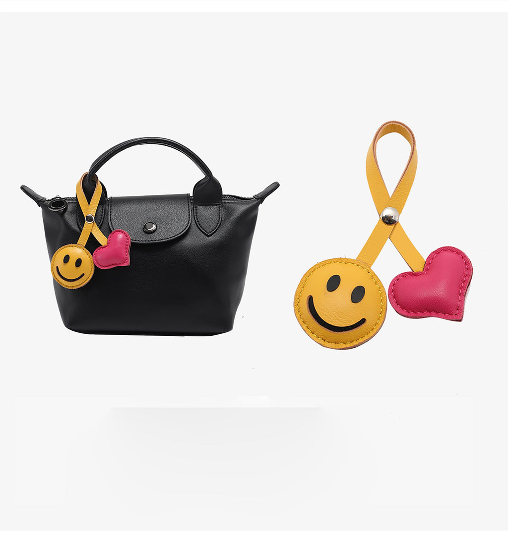 The Pliage Energy Bag Charm, genuine leather bag charm, smiley face style bag accessory,Yellow keychain