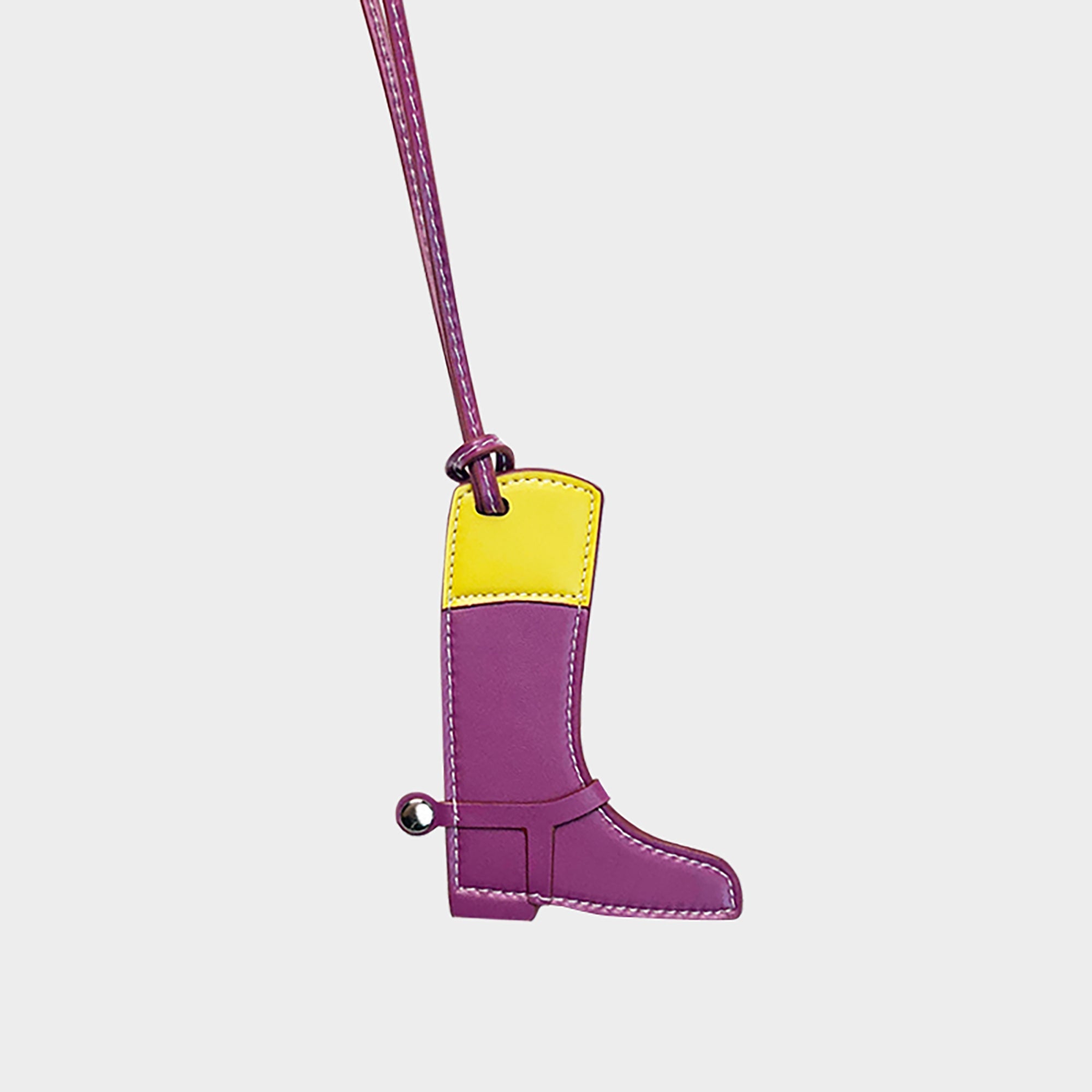 Artisanal Two-Tone Leather Bag Charm – Handmade Multi-Color Detachable Purse Accessory