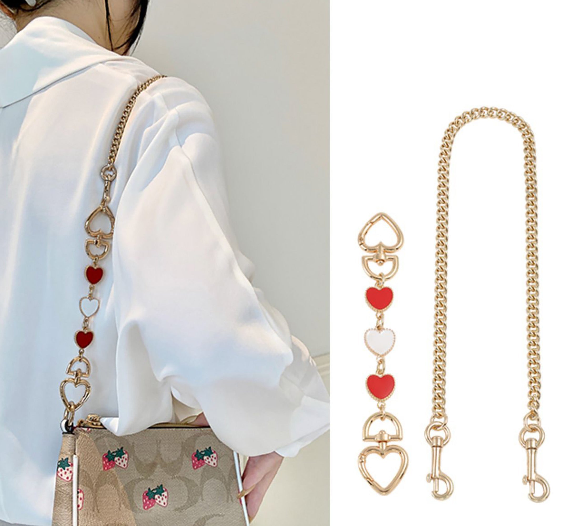 Stylish Metal Heart-Shaped Extender Chain & Metal Bag Strap for Women, Shoulder Strap for Handbag, Trendy & Versatile