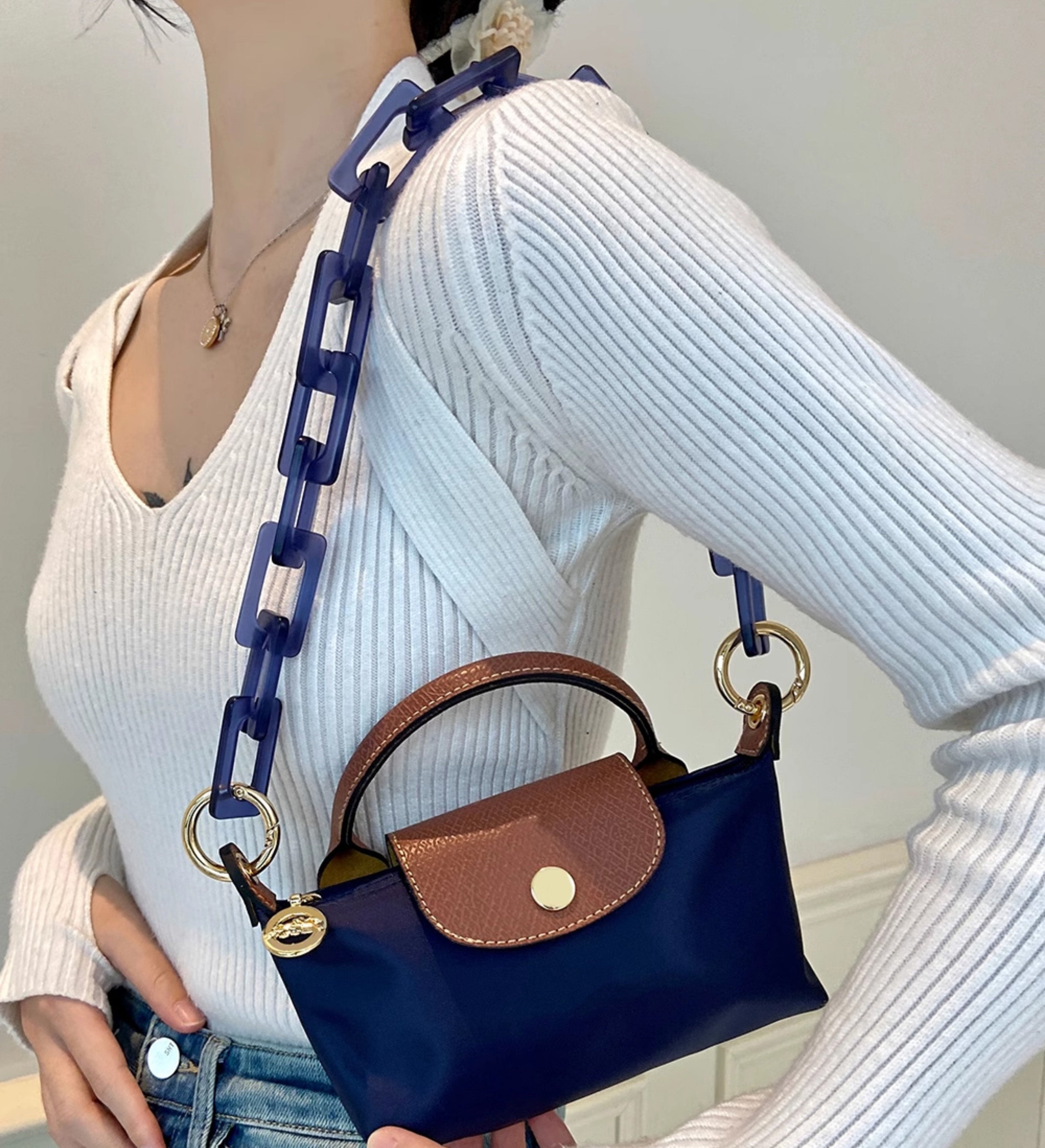Bag transformation hand-held short chain accessories, resin handbag chain decoration strap
