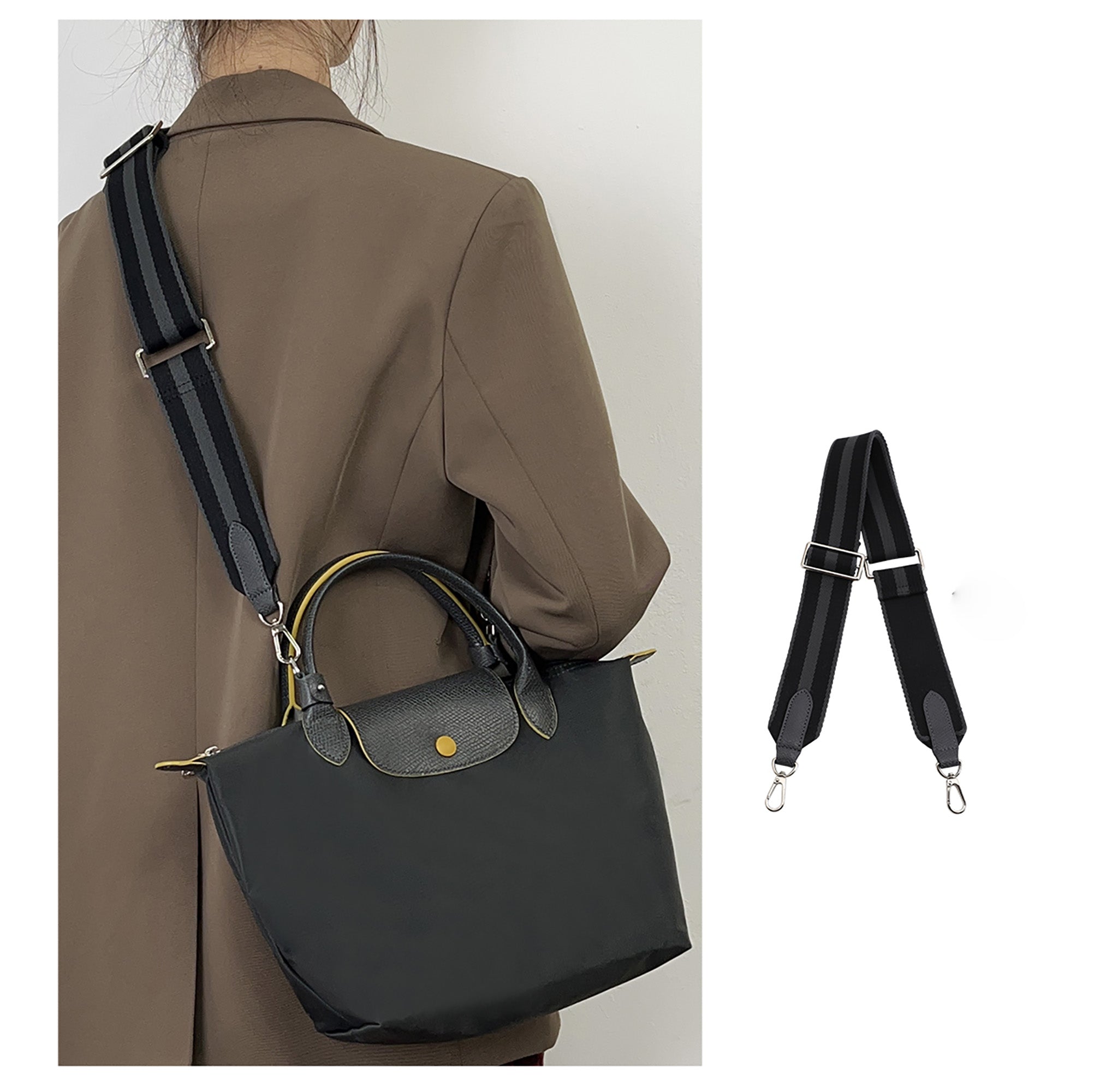 Le Pliage Energy bag adjustable bag strap,canves 4.7cm wide canvas straps, diagonal stripes instead of straps