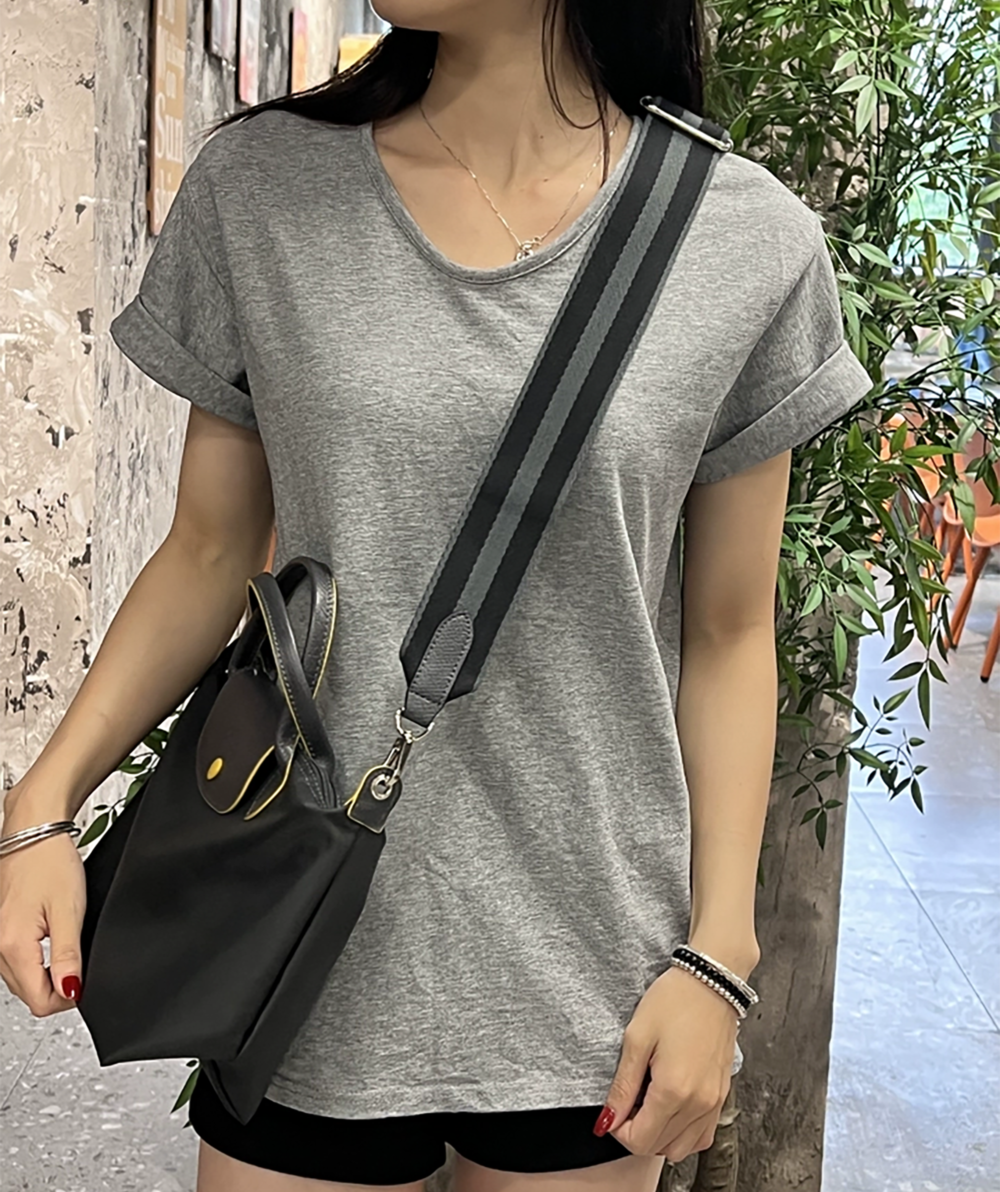 Le Pliage Energy bag adjustable bag strap,canves 4.7cm wide canvas straps, diagonal stripes instead of straps