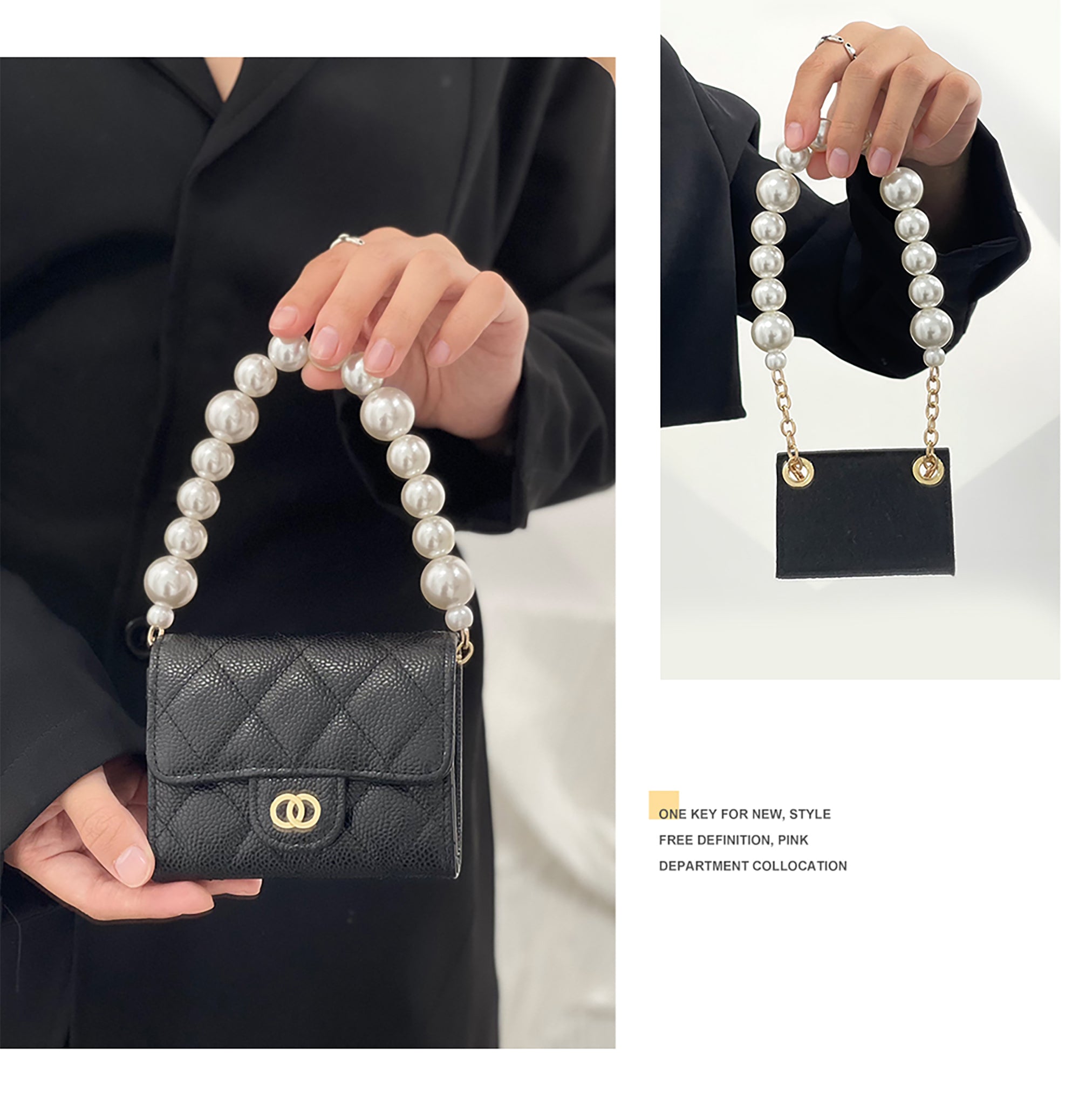 Card holder transformation chain bag wallet handbag pearl underarm short shoulder strap replacement accessory